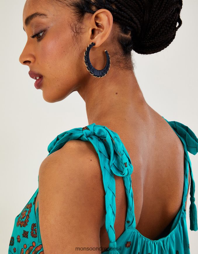 הַלבָּשָׁה Monsoon שמלה רפרפת בהדפס אריחים כחול (טורקיז) נשים HTJ0TZ646