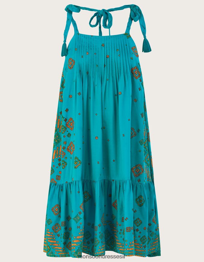 הַלבָּשָׁה Monsoon שמלה רפרפת בהדפס אריחים כחול (טורקיז) נשים HTJ0TZ646