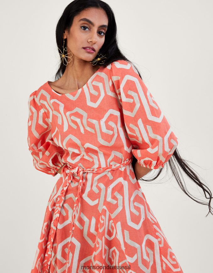 הַלבָּשָׁה Monsoon שמלה קצרה בהדפס גיאומטרי בגזרה מאחור תפוז נשים HTJ0TZ649