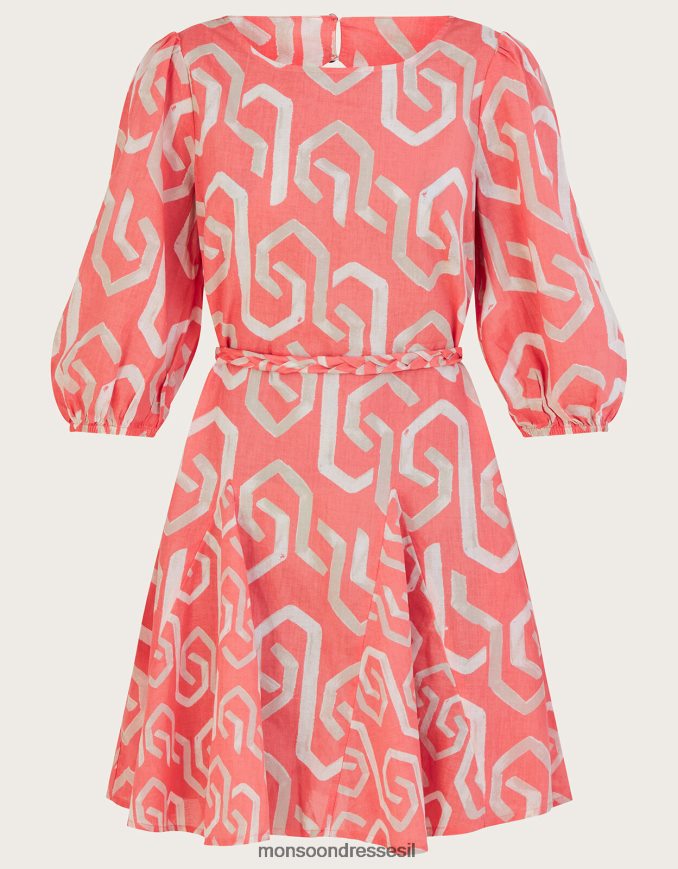 הַלבָּשָׁה Monsoon שמלה קצרה בהדפס גיאומטרי בגזרה מאחור תפוז נשים HTJ0TZ649