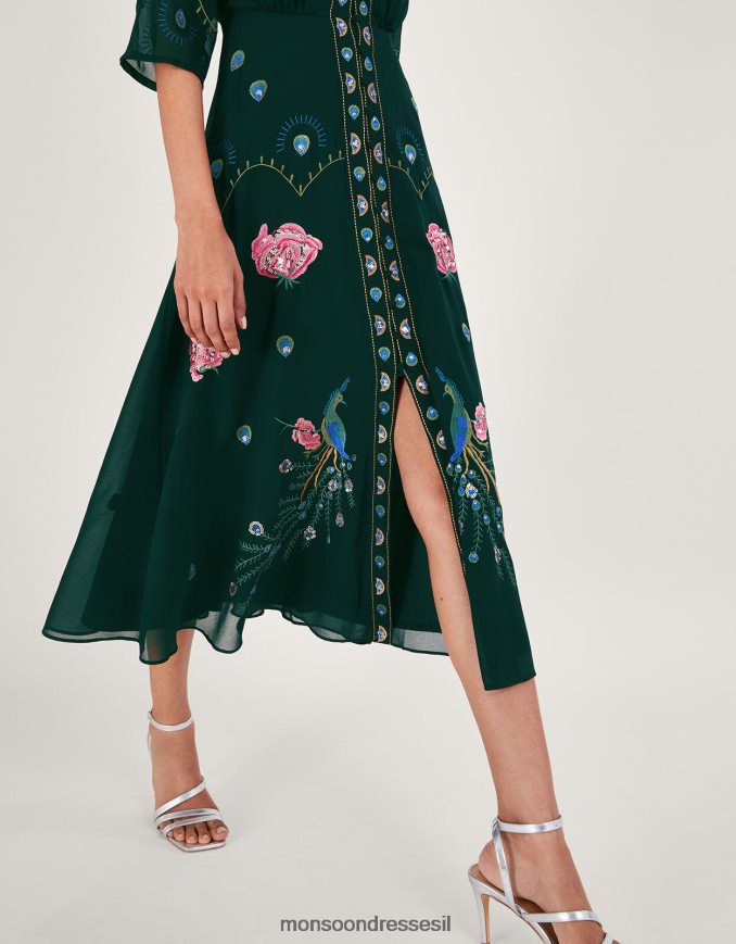 הַלבָּשָׁה Monsoon שמלת תה מעוטרת פרלה ירוק (ירוק כהה) נשים HTJ0TZ64