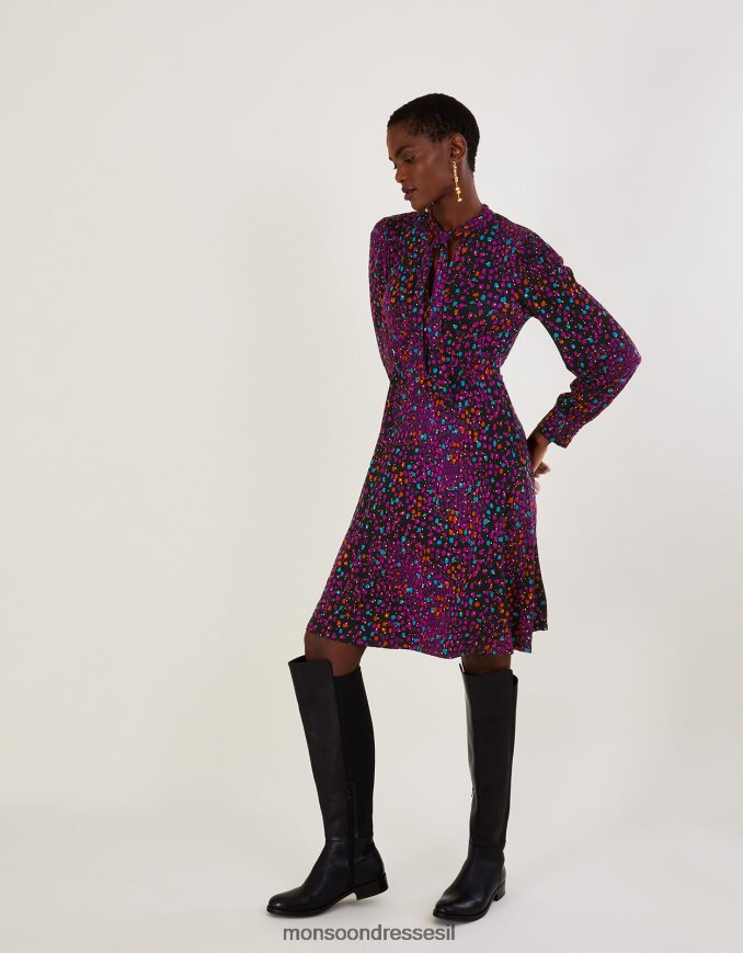 הַלבָּשָׁה Monsoon שמלת ג'רסי עם הדפסי נייר כסף שָׁחוֹר נשים HTJ0TZ651