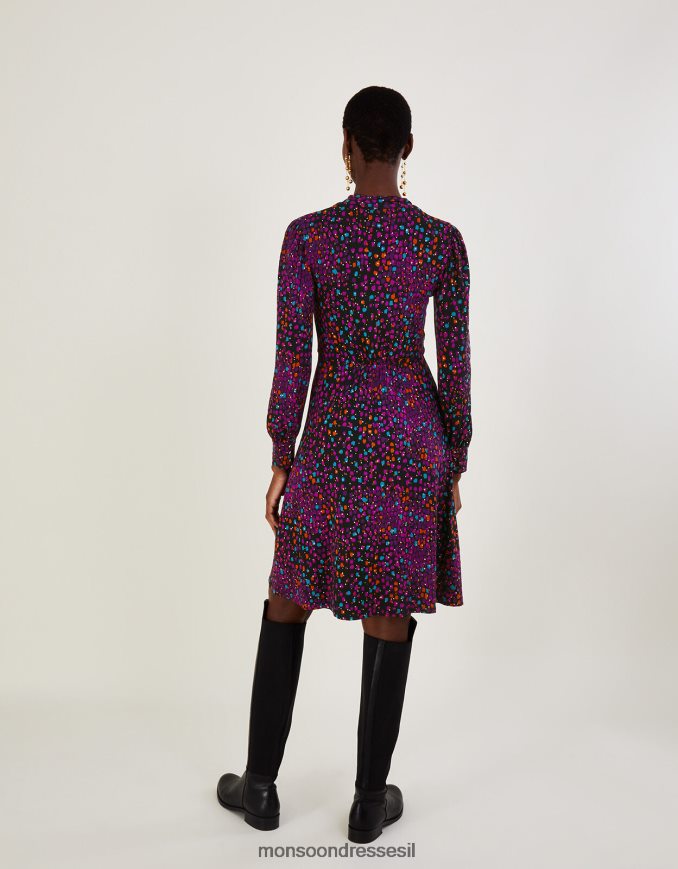 הַלבָּשָׁה Monsoon שמלת ג'רסי עם הדפסי נייר כסף שָׁחוֹר נשים HTJ0TZ651