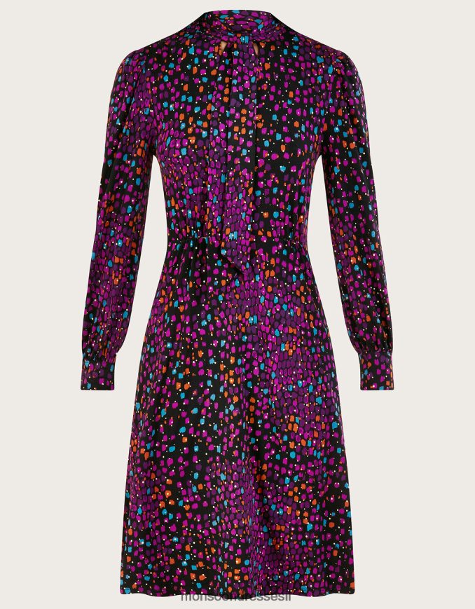 הַלבָּשָׁה Monsoon שמלת ג'רסי עם הדפסי נייר כסף שָׁחוֹר נשים HTJ0TZ651