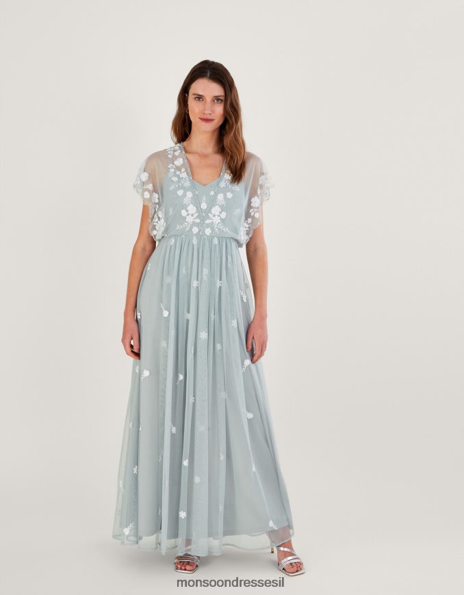 הַלבָּשָׁה Monsoon שמלת מקסי רקומה של סופי בפוליאסטר ממוחזר ירוק (מרווה) נשים HTJ0TZ653