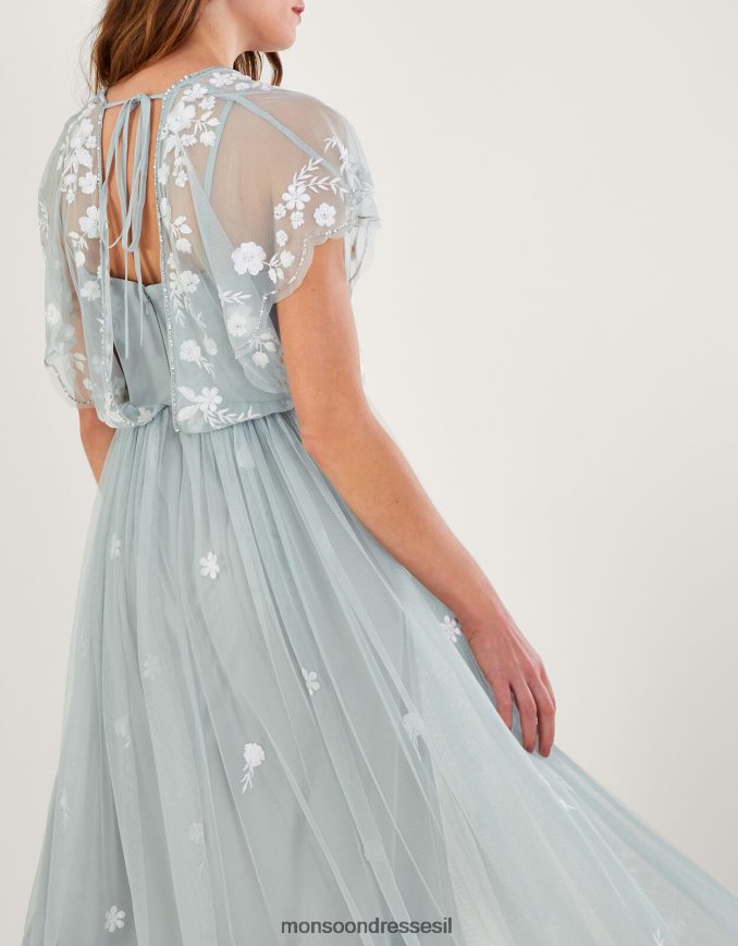 הַלבָּשָׁה Monsoon שמלת מקסי רקומה של סופי בפוליאסטר ממוחזר ירוק (מרווה) נשים HTJ0TZ653