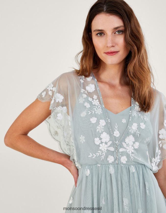 הַלבָּשָׁה Monsoon שמלת מקסי רקומה של סופי בפוליאסטר ממוחזר ירוק (מרווה) נשים HTJ0TZ653