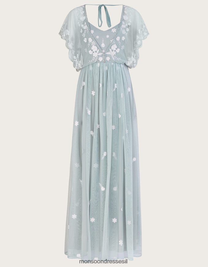 הַלבָּשָׁה Monsoon שמלת מקסי רקומה של סופי בפוליאסטר ממוחזר ירוק (מרווה) נשים HTJ0TZ653