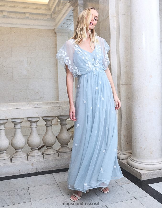 הַלבָּשָׁה Monsoon שמלת מקסי רקומה של סופי בפוליאסטר ממוחזר ירוק (מרווה) נשים HTJ0TZ653