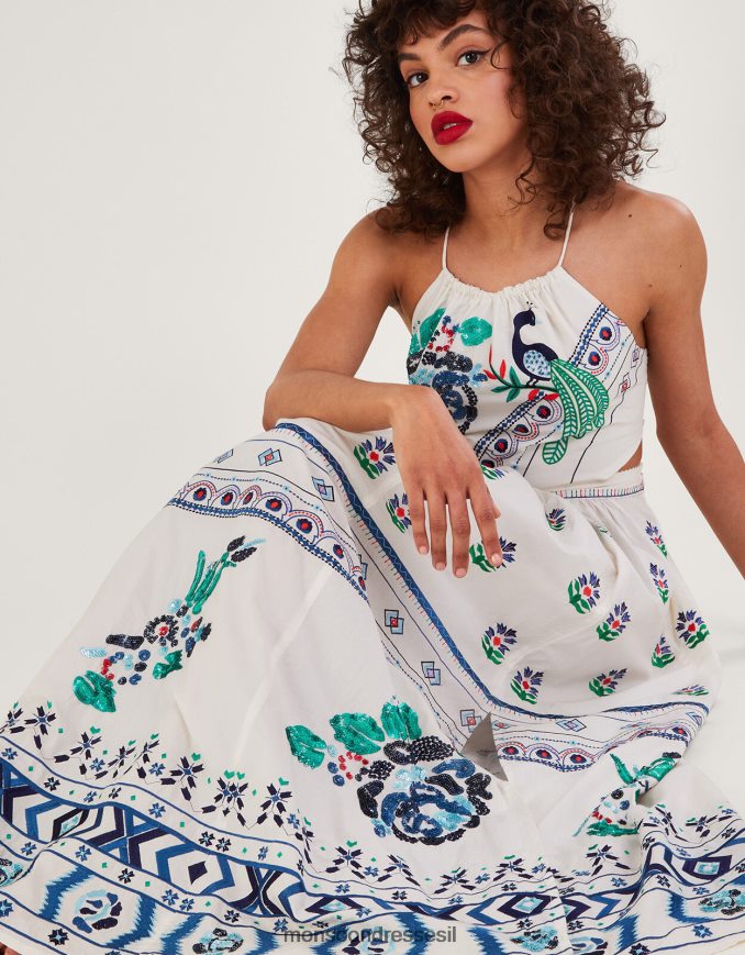 הַלבָּשָׁה Monsoon שמלת מקסי רקומה של אנג'לינה שֶׁנהָב נשים HTJ0TZ655