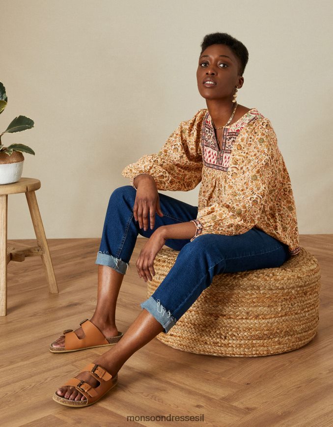 הַלבָּשָׁה Monsoon חלק עליון מעוטר ביב פרימיום בוהו טִבעִי נשים HTJ0TZ657