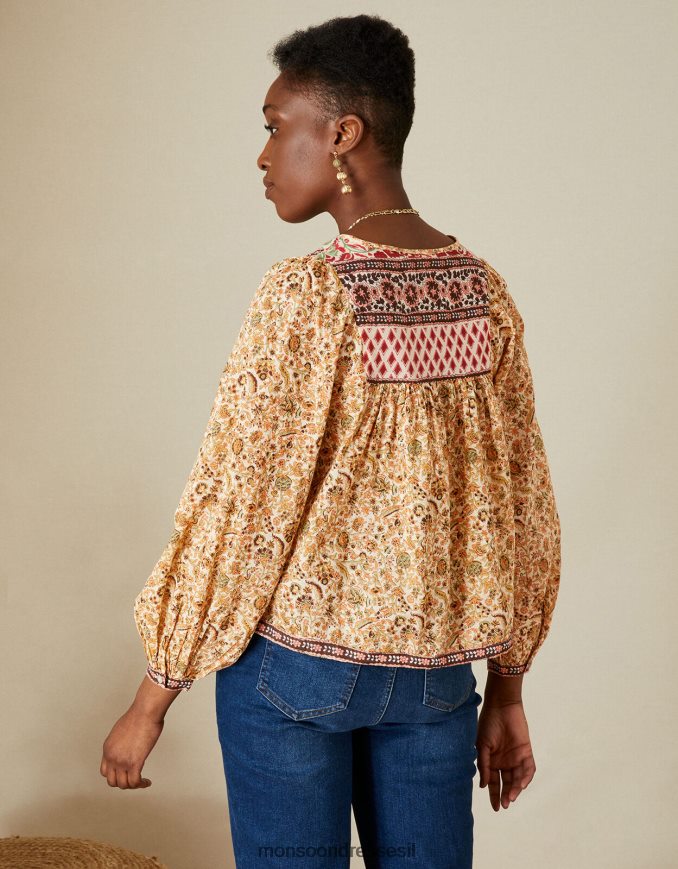 הַלבָּשָׁה Monsoon חלק עליון מעוטר ביב פרימיום בוהו טִבעִי נשים HTJ0TZ657