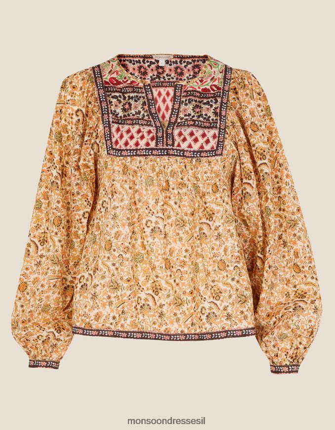 הַלבָּשָׁה Monsoon חלק עליון מעוטר ביב פרימיום בוהו טִבעִי נשים HTJ0TZ657