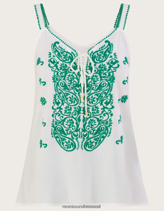 הַלבָּשָׁה Monsoon טופ קאמי רקום ירוק נשים HTJ0TZ65