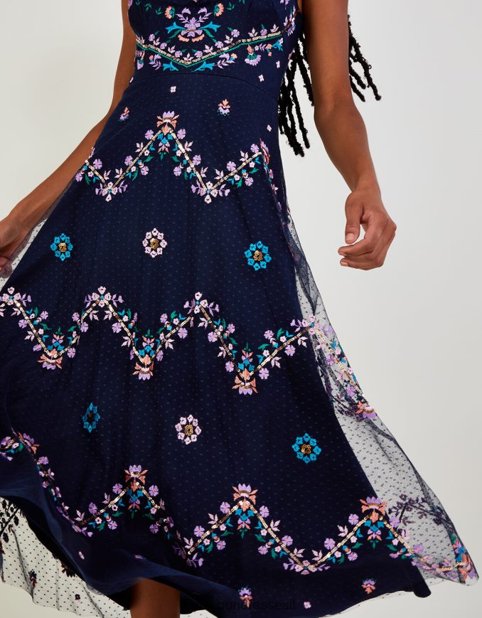 הַלבָּשָׁה Monsoon שמלה רקומה ברצועת פיורלה כחול (צי) נשים HTJ0TZ661