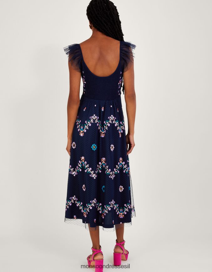 הַלבָּשָׁה Monsoon שמלה רקומה ברצועת פיורלה כחול (צי) נשים HTJ0TZ661