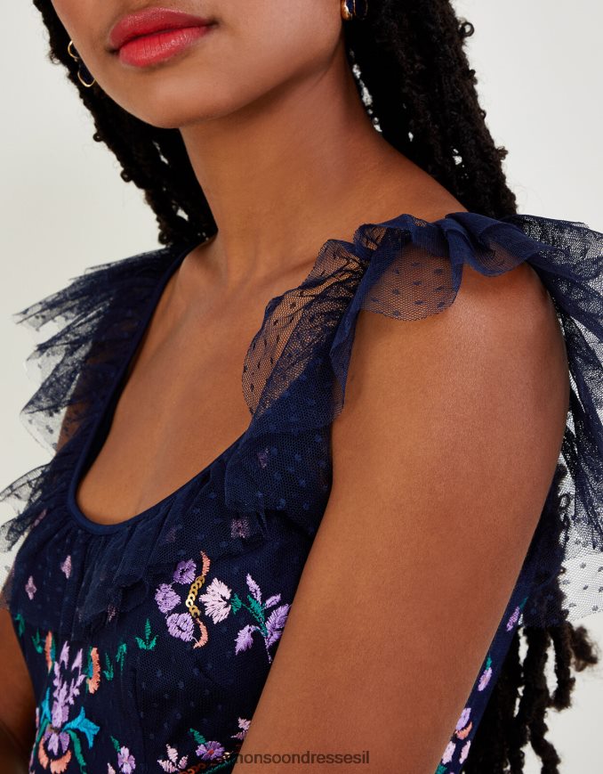 הַלבָּשָׁה Monsoon שמלה רקומה ברצועת פיורלה כחול (צי) נשים HTJ0TZ661