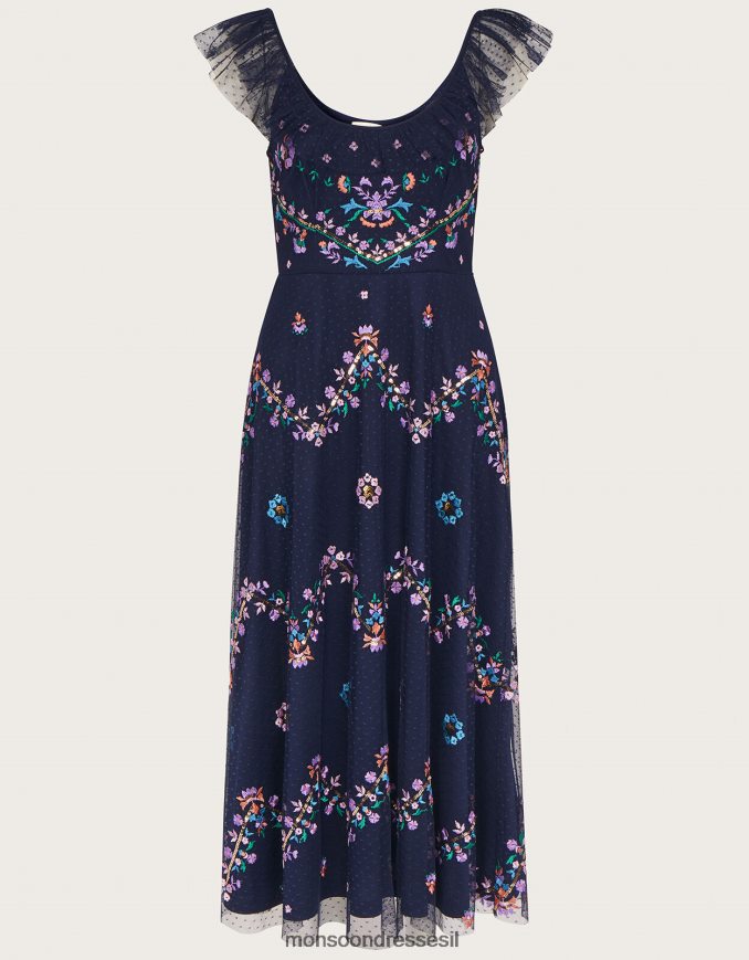 הַלבָּשָׁה Monsoon שמלה רקומה ברצועת פיורלה כחול (צי) נשים HTJ0TZ661