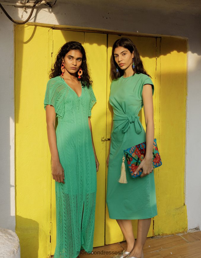 הַלבָּשָׁה Monsoon שמלת תפר פוינטל עם שרוול מלאך עם כותנה בת קיימא ירוק נשים HTJ0TZ662