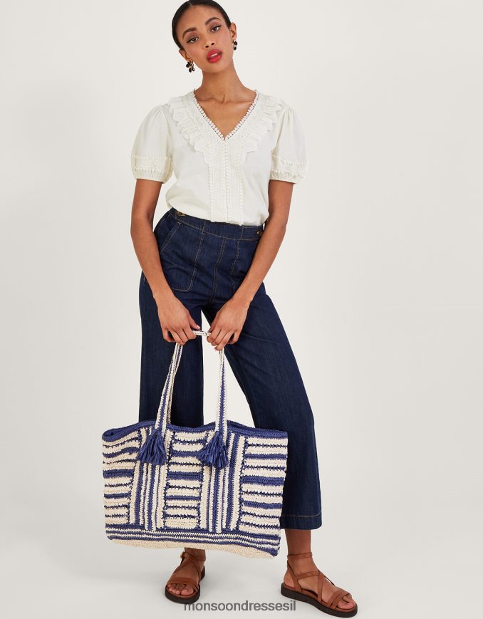 הַלבָּשָׁה Monsoon טופ ג'רסי תחרה סרוגה שֶׁנהָב נשים HTJ0TZ663