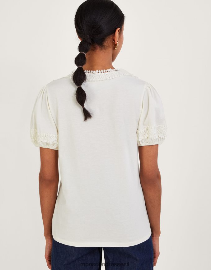 הַלבָּשָׁה Monsoon טופ ג'רסי תחרה סרוגה שֶׁנהָב נשים HTJ0TZ663