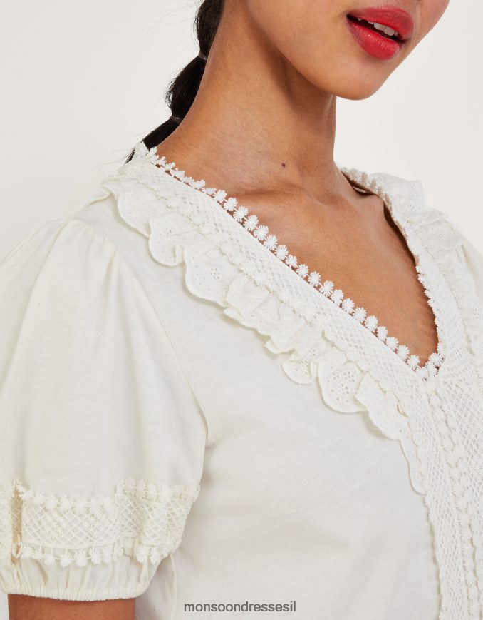 הַלבָּשָׁה Monsoon טופ ג'רסי תחרה סרוגה שֶׁנהָב נשים HTJ0TZ663