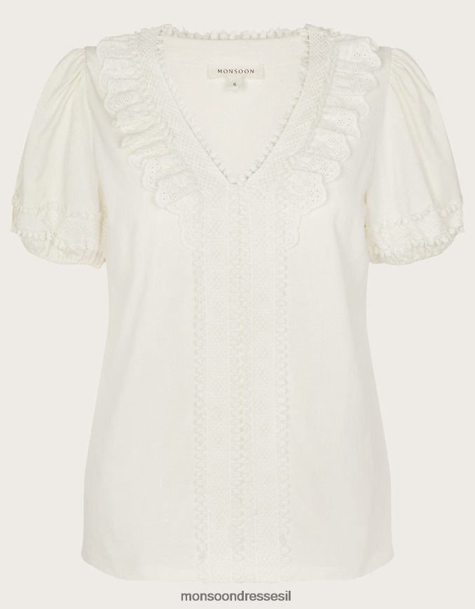 הַלבָּשָׁה Monsoon טופ ג'רסי תחרה סרוגה שֶׁנהָב נשים HTJ0TZ663