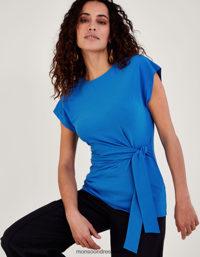 הַלבָּשָׁה Monsoon טופ ג'רסי עם קשר צד כְּחוֹל נשים HTJ0TZ664