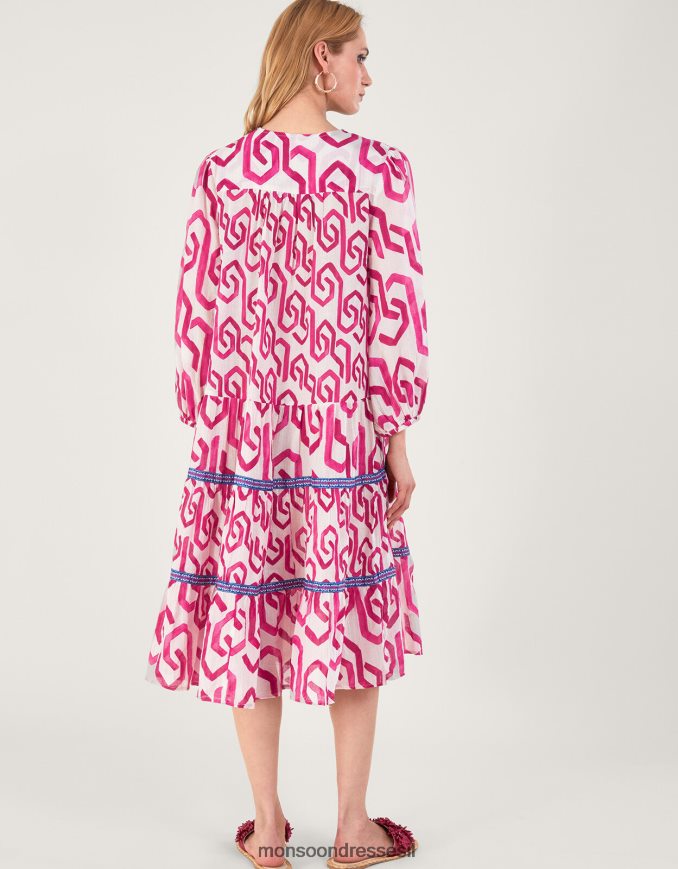 הַלבָּשָׁה Monsoon שמלת קפטן בהדפס גיאומטרי מכותנה בת קיימא וָרוֹד נשים HTJ0TZ667