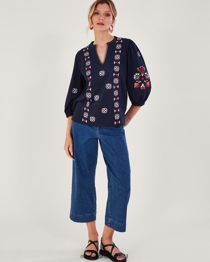 הַלבָּשָׁה Monsoon חולצת ג'רסי רקומה כחול (צי) נשים HTJ0TZ668