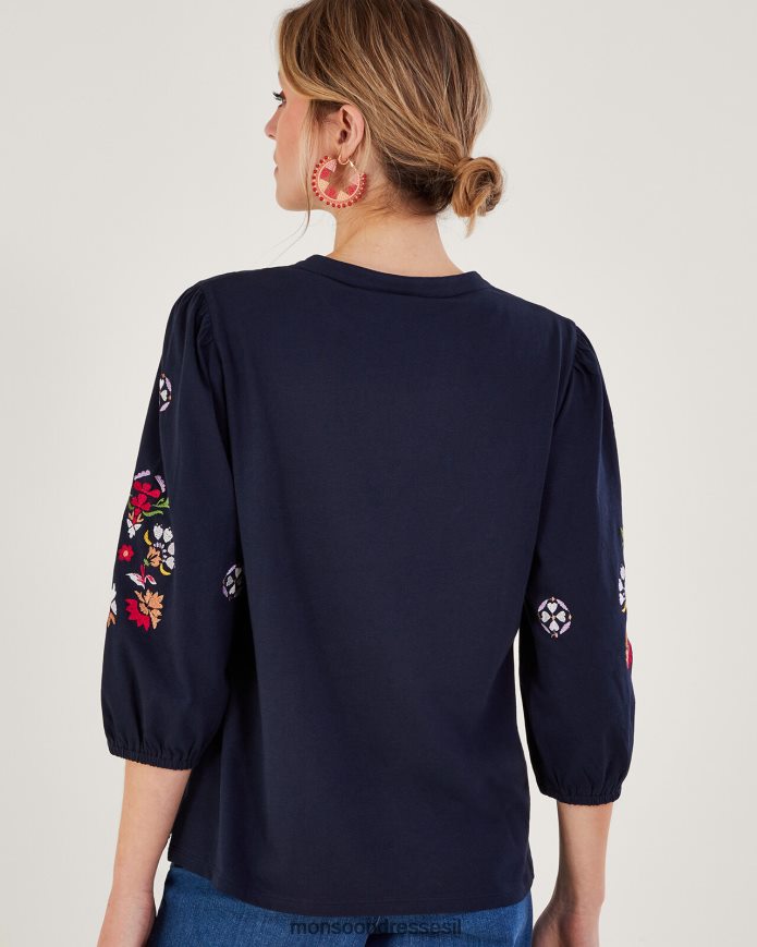 הַלבָּשָׁה Monsoon חולצת ג'רסי רקומה כחול (צי) נשים HTJ0TZ668