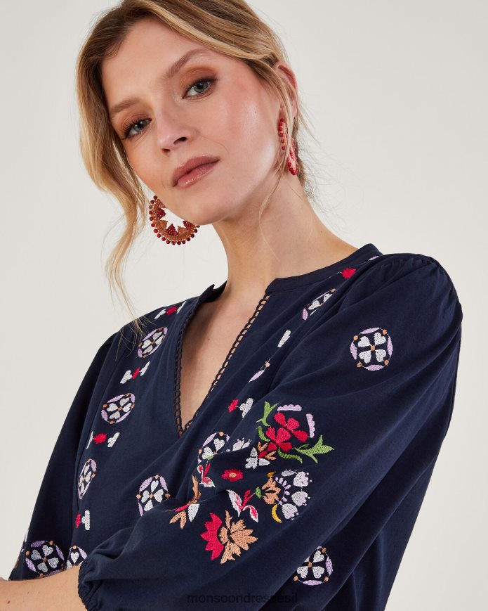 הַלבָּשָׁה Monsoon חולצת ג'רסי רקומה כחול (צי) נשים HTJ0TZ668