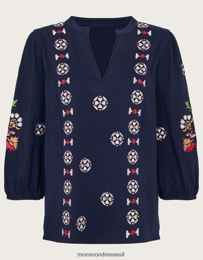 הַלבָּשָׁה Monsoon חולצת ג'רסי רקומה כחול (צי) נשים HTJ0TZ668