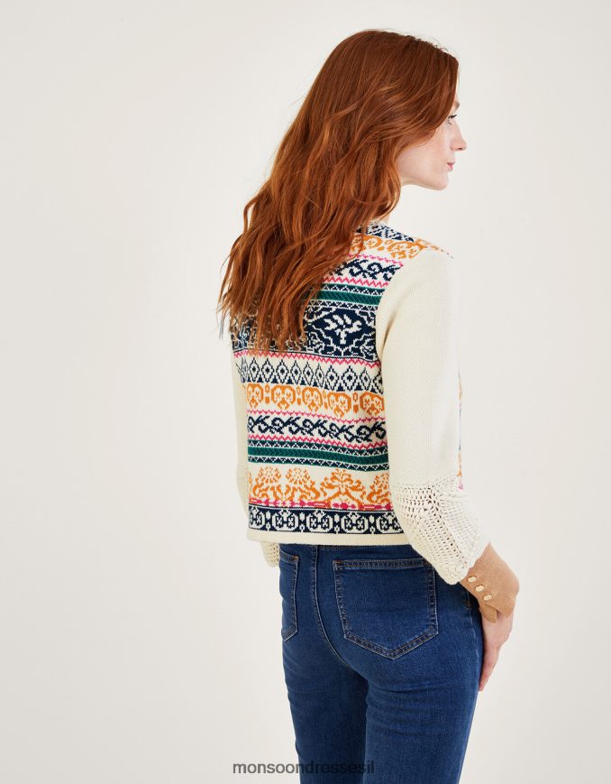 הַלבָּשָׁה Monsoon קרדיגן אקארד סרוג ביד מכותנה בת קיימא שֶׁנהָב נשים HTJ0TZ669