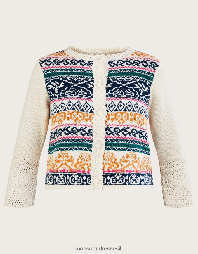 הַלבָּשָׁה Monsoon קרדיגן אקארד סרוג ביד מכותנה בת קיימא שֶׁנהָב נשים HTJ0TZ669