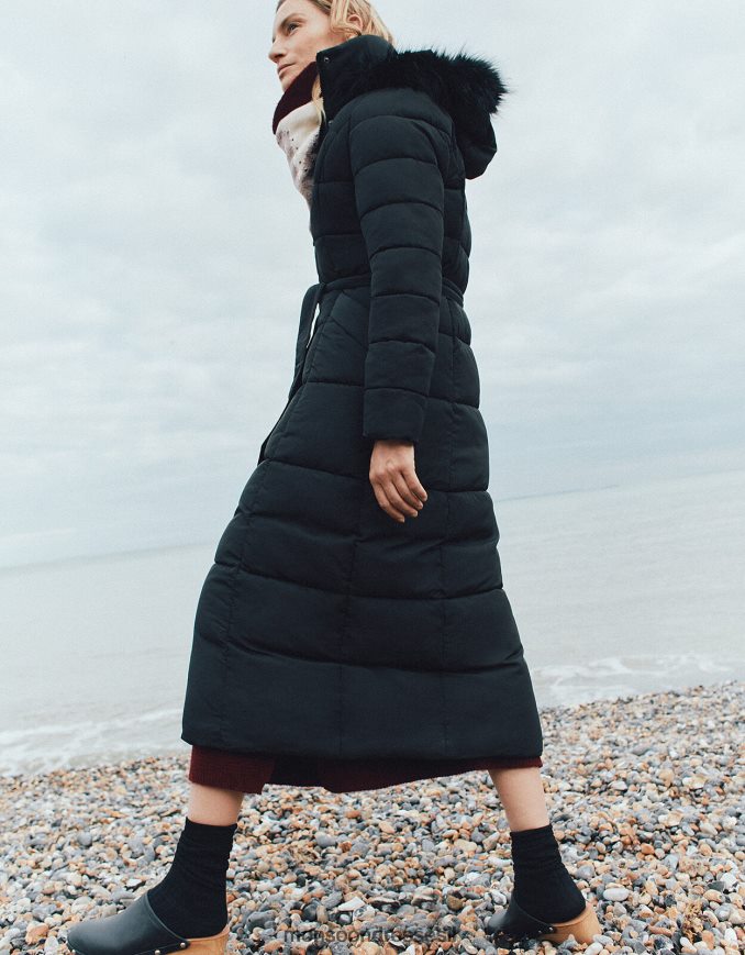 הַלבָּשָׁה Monsoon מעיל מקסי מרופד עם ברדס של מורגן שָׁחוֹר נשים HTJ0TZ672