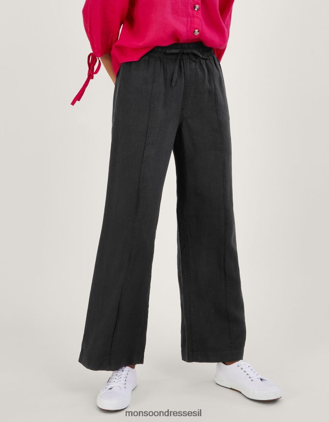 הַלבָּשָׁה Monsoon משיכה רחבה בפשתן במכנסיים שָׁחוֹר נשים HTJ0TZ674