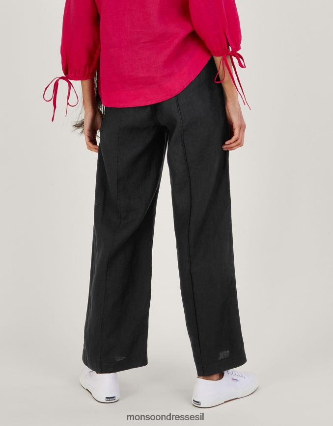 הַלבָּשָׁה Monsoon משיכה רחבה בפשתן במכנסיים שָׁחוֹר נשים HTJ0TZ674