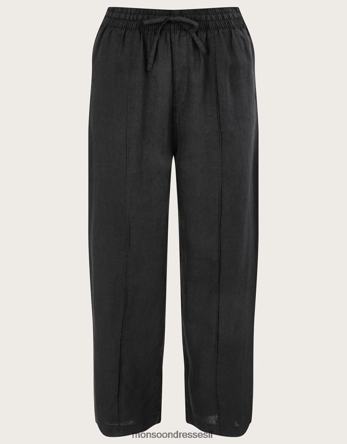 הַלבָּשָׁה Monsoon משיכה רחבה בפשתן במכנסיים שָׁחוֹר נשים HTJ0TZ674