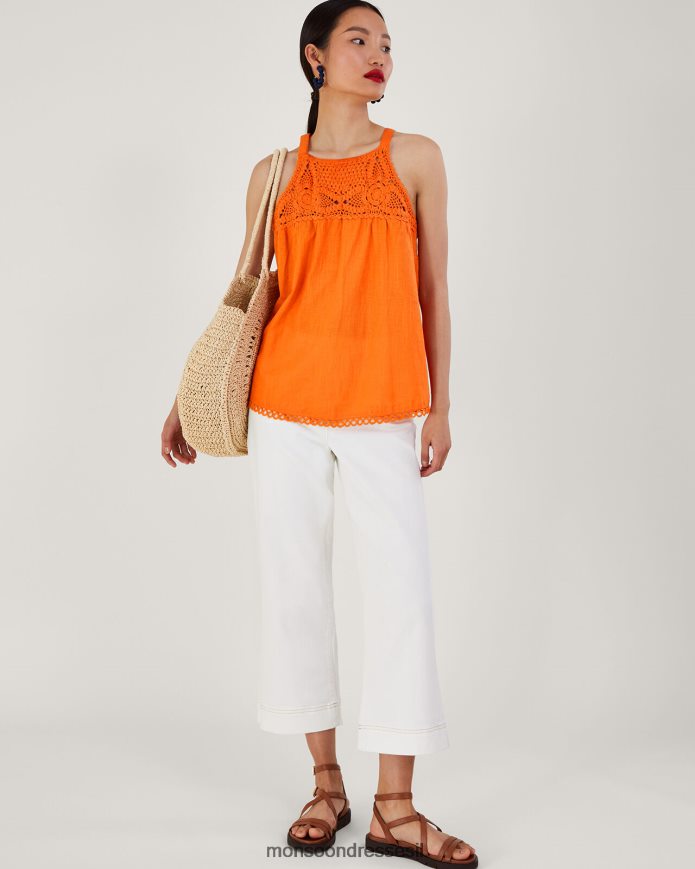 הַלבָּשָׁה Monsoon חלק עליון עם צווארון סרוג תפוז נשים HTJ0TZ678