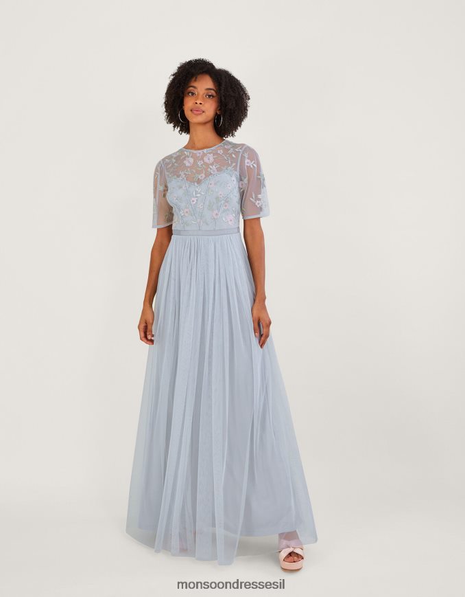 הַלבָּשָׁה Monsoon שמלת מקסי מעוטרת הארי בפוליאסטר ממוחזר כסף נשים HTJ0TZ679