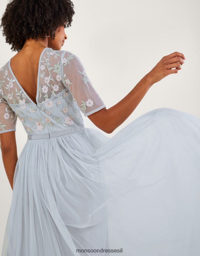 הַלבָּשָׁה Monsoon שמלת מקסי מעוטרת הארי בפוליאסטר ממוחזר כסף נשים HTJ0TZ679