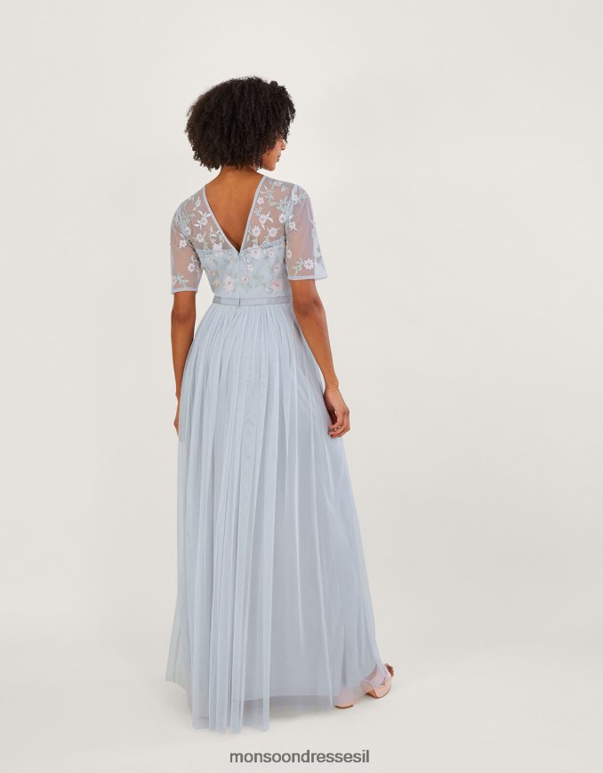 הַלבָּשָׁה Monsoon שמלת מקסי מעוטרת הארי בפוליאסטר ממוחזר כסף נשים HTJ0TZ679