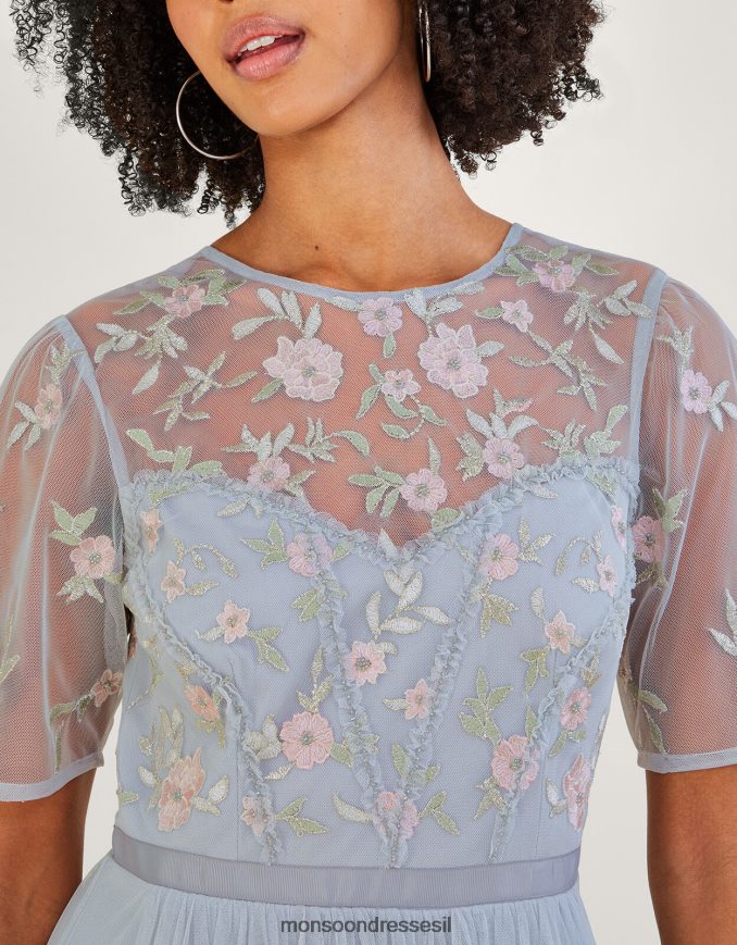 הַלבָּשָׁה Monsoon שמלת מקסי מעוטרת הארי בפוליאסטר ממוחזר כסף נשים HTJ0TZ679