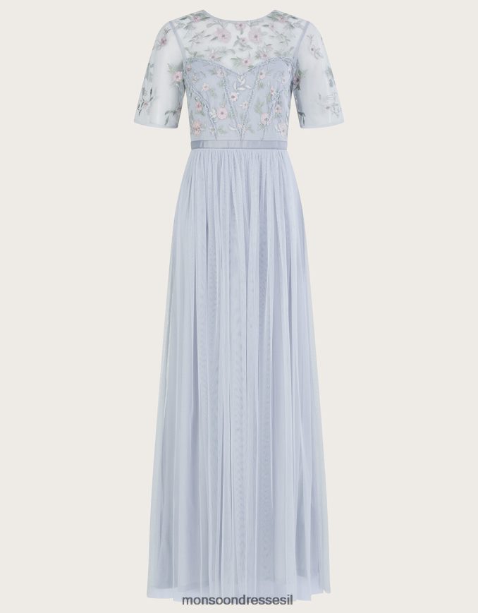 הַלבָּשָׁה Monsoon שמלת מקסי מעוטרת הארי בפוליאסטר ממוחזר כסף נשים HTJ0TZ679