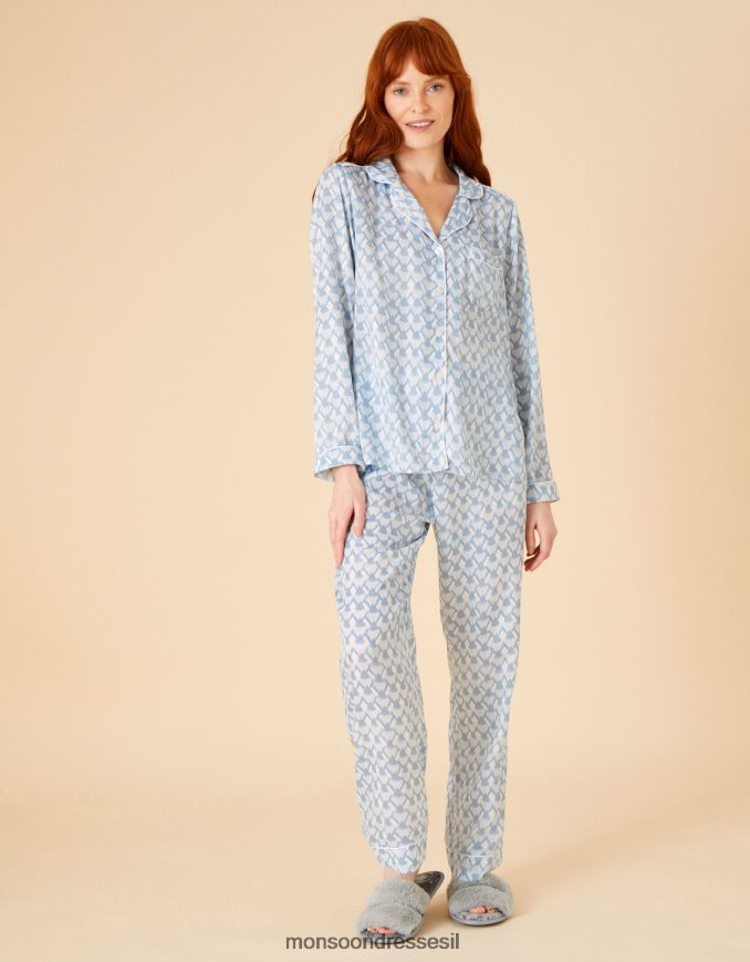 הַלבָּשָׁה Monsoon סט פיג'מות סאטן כלה בהדפס גיאומטרי כְּחוֹל נשים HTJ0TZ682