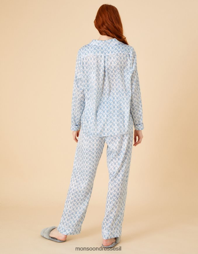 הַלבָּשָׁה Monsoon סט פיג'מות סאטן כלה בהדפס גיאומטרי כְּחוֹל נשים HTJ0TZ682