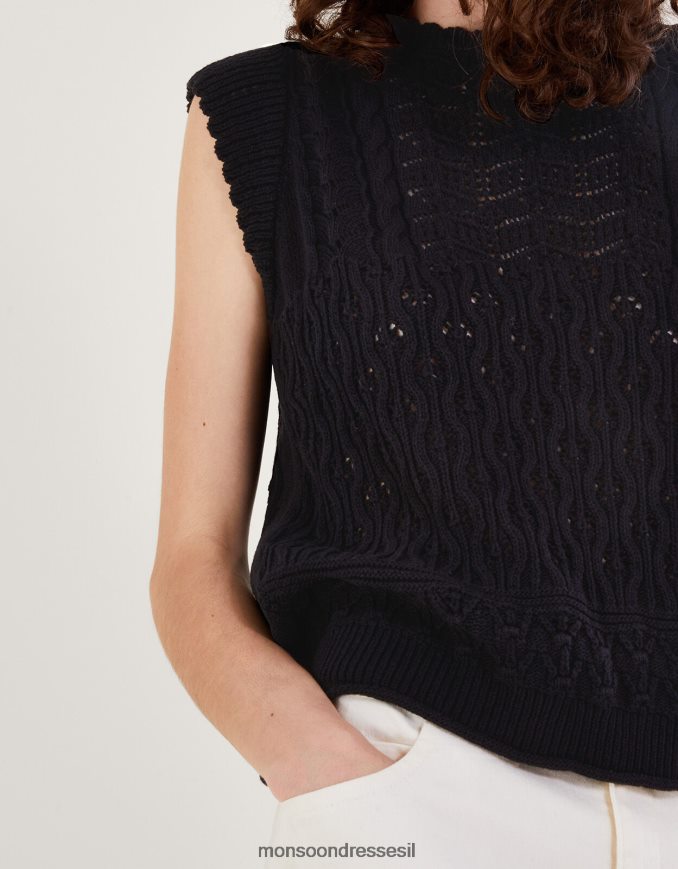 הַלבָּשָׁה Monsoon אפוד סרוג פוינטל רב תפרים שָׁחוֹר נשים HTJ0TZ685