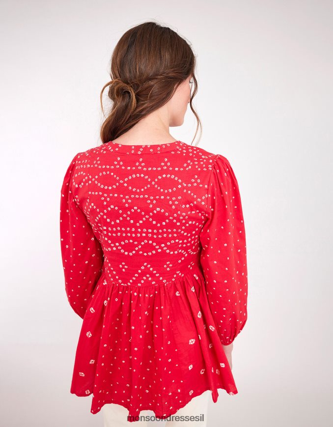 הַלבָּשָׁה Monsoon טופ הדפס מזרח נובה בנדאני אָדוֹם נשים HTJ0TZ687