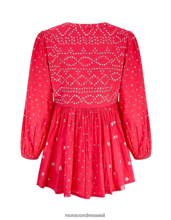 הַלבָּשָׁה Monsoon טופ הדפס מזרח נובה בנדאני אָדוֹם נשים HTJ0TZ687